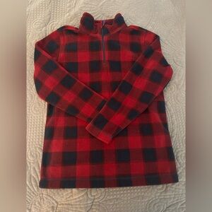 Lands' End Red and Black Plaid Kids Fleece Quarter Zip